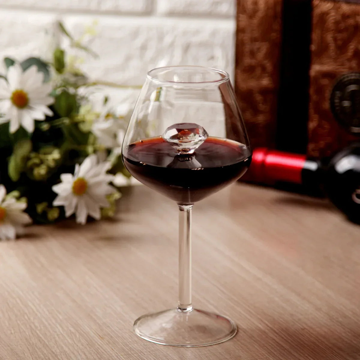 DecorBites™ Clear Diamond Glass Red White Wine Champagne Flutes Goblets - Lovely Gift