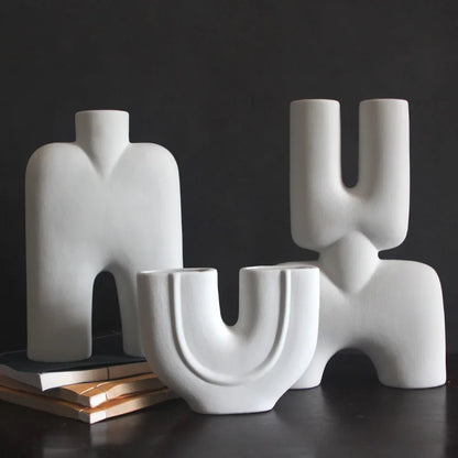 DecorBites™ Geometric Ceramic Vase | Irregular Ornaments | Room Decoration Accessories