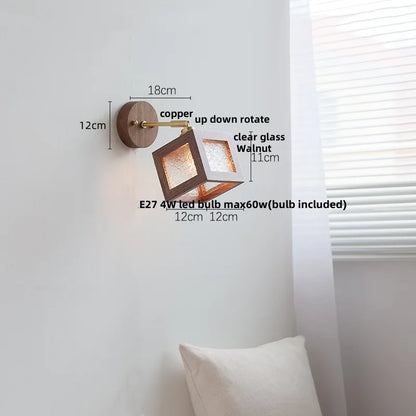 DecorBites™ Clear Glass LED Wall Sconce Walnut Wood Bedroom Living Room Modern Fixture