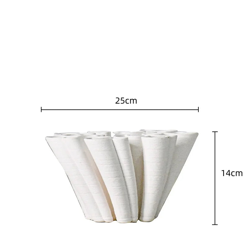 DecorBites™ Geometric Ceramic Fold Pattern Flower Vase Decorative Home Ornament