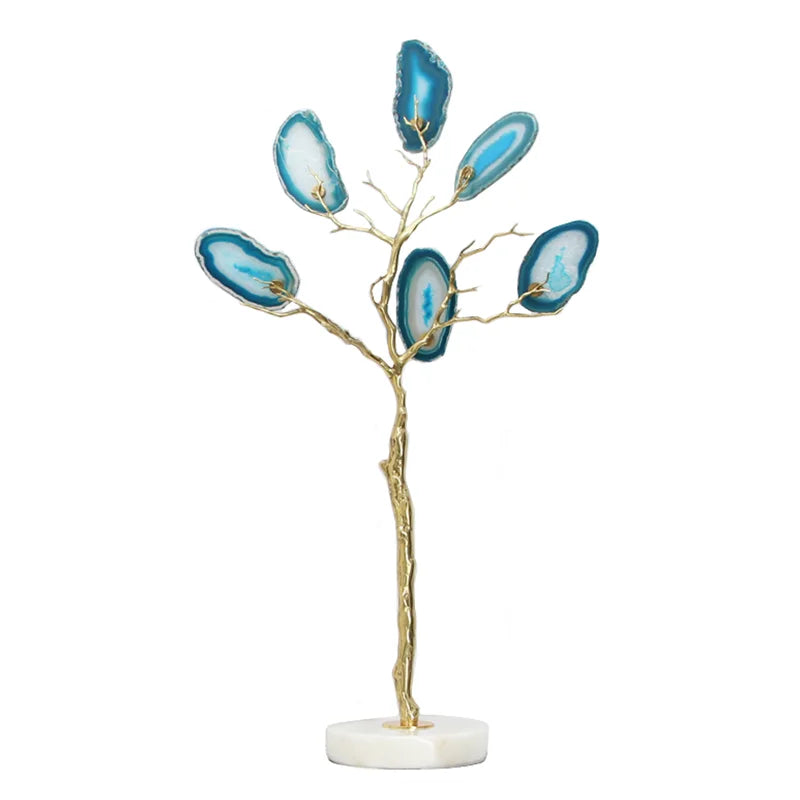 DecorBites™ Agate Tree Metal Handicraft: Golden Tree with Natural Agate Tablets