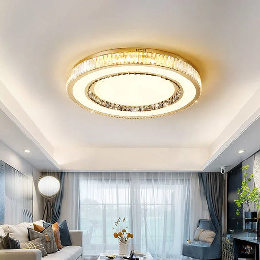 DecorBites™ Gold Crystal Ceiling Lamp Double Layer Modern Chandelier Led Glossy Bedroom Decor