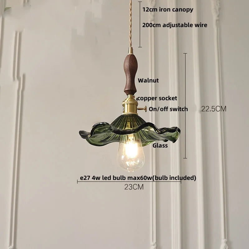 Amber Glass Pendant Light Walnut Accent Bar Style
