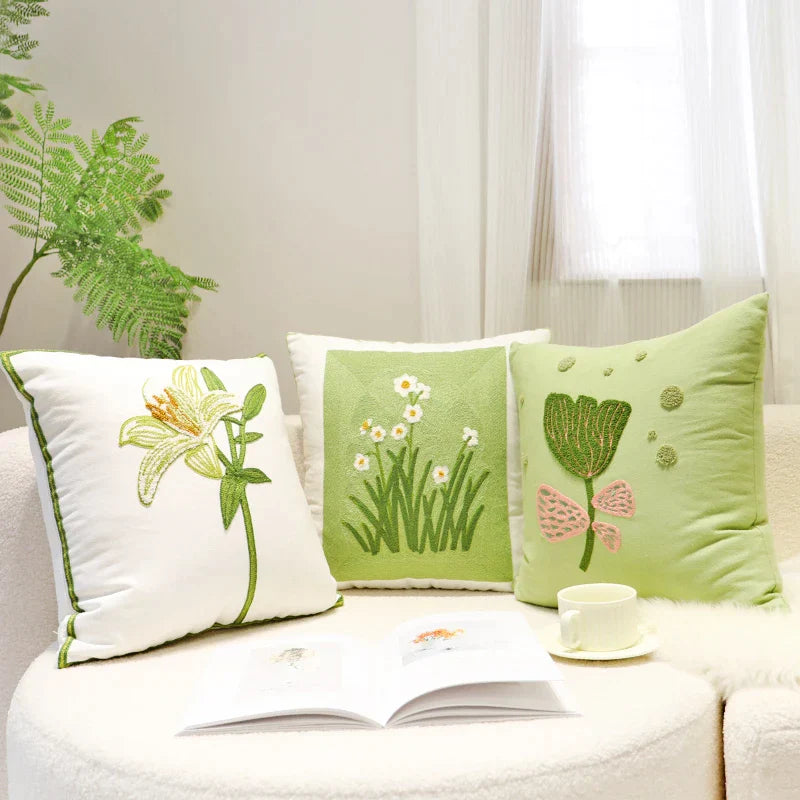 Green Cotton Cushion Cover