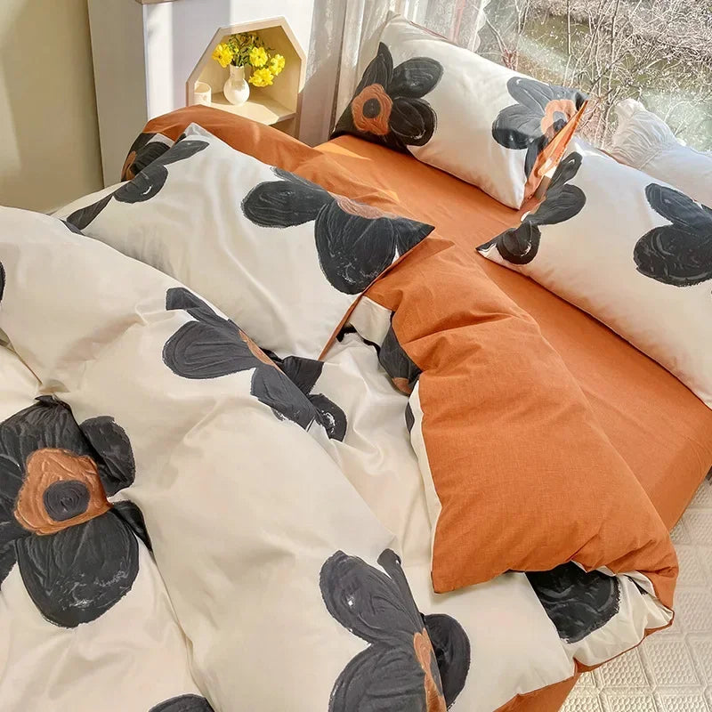 DecorBites™ Double-Sided Floral Print Cotton Bedding Set - Queen Size Soft Duvet Cover Set