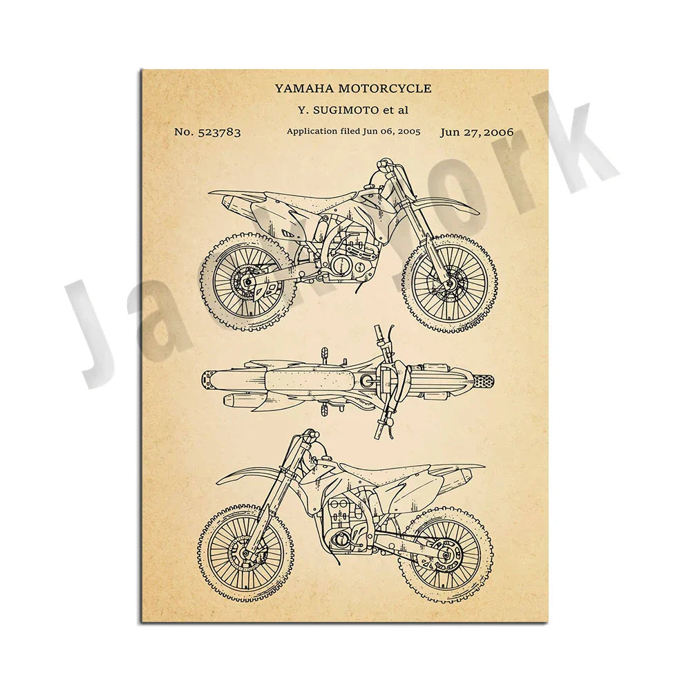 DecorBites™ Dirt Bike Patent Blueprint Poster Canvas Wall Art