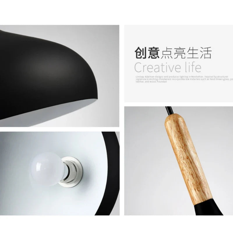 Modern Macaron Aluminum Pendant Light With Wood Accent
