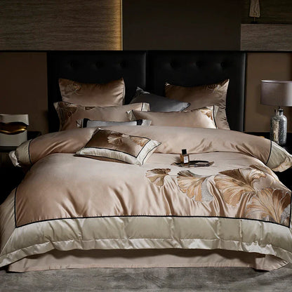 DecorBites™ Ginkgo Biloba Embroidery 1000TC Egyptian Cotton Bedding Set
