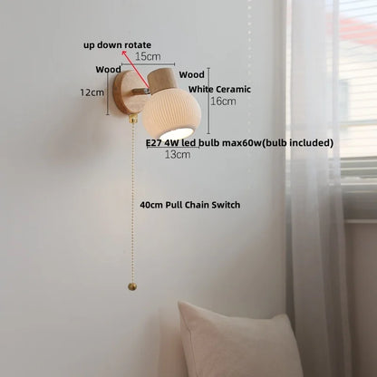 DecorBites™ LED Wall Lights Wood White Ceramic Rotate, Living Room Bedside Lamp