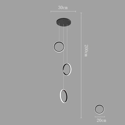 Modern black and white circular decorbites led pendant lights with three hanging rings for living room and dining area