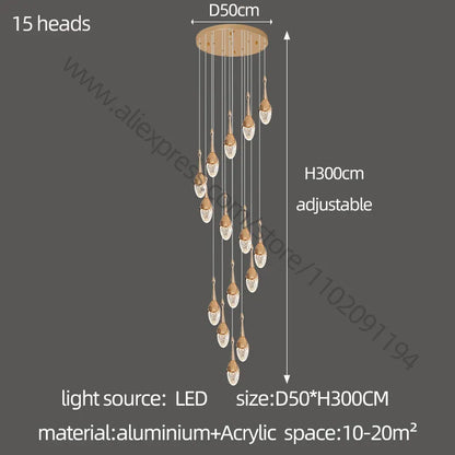 DecorBites™ Gold LED Staircase Chandelier: Elegant Luxury Large Pendant Lamp for Living Room