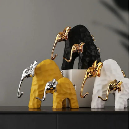 DecorBites™ Elephant Mother-calf Golden Resin Sculpture Figurine