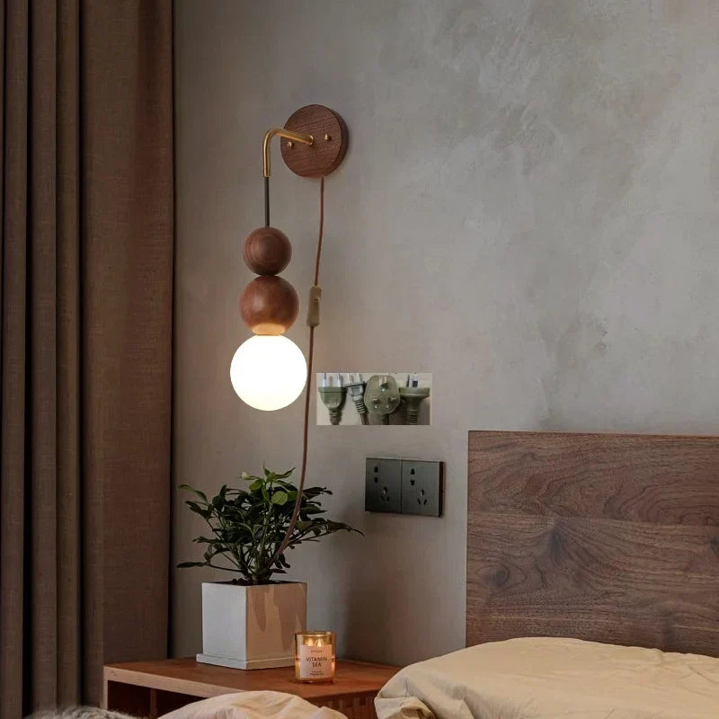 DecorBites™ Adjustable LED Wall Light White Glass Walnut Wood Bar Living Room Mirror Lamp