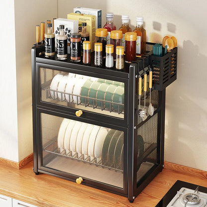 DecorBites™ Double-layer Kitchen Dish Drying Rack with Chopstick Cage and Tableware Basket