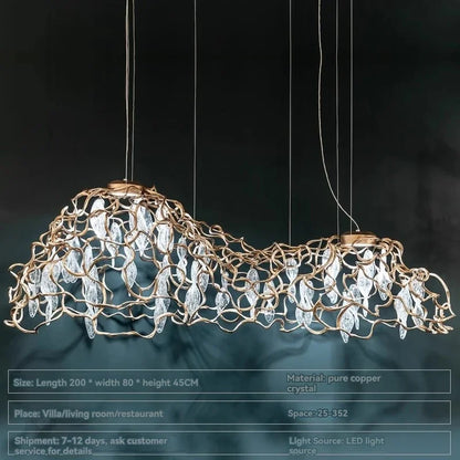 DecorBites™ Copper Crystal Ceiling Chandelier for Dining Living Room - Round Branch Crystal Lighting