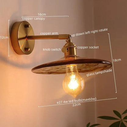 DecorBites™ Japanese Style LED Wall Lamps Living Room Coffee Balcony Stair Light Copper Glass