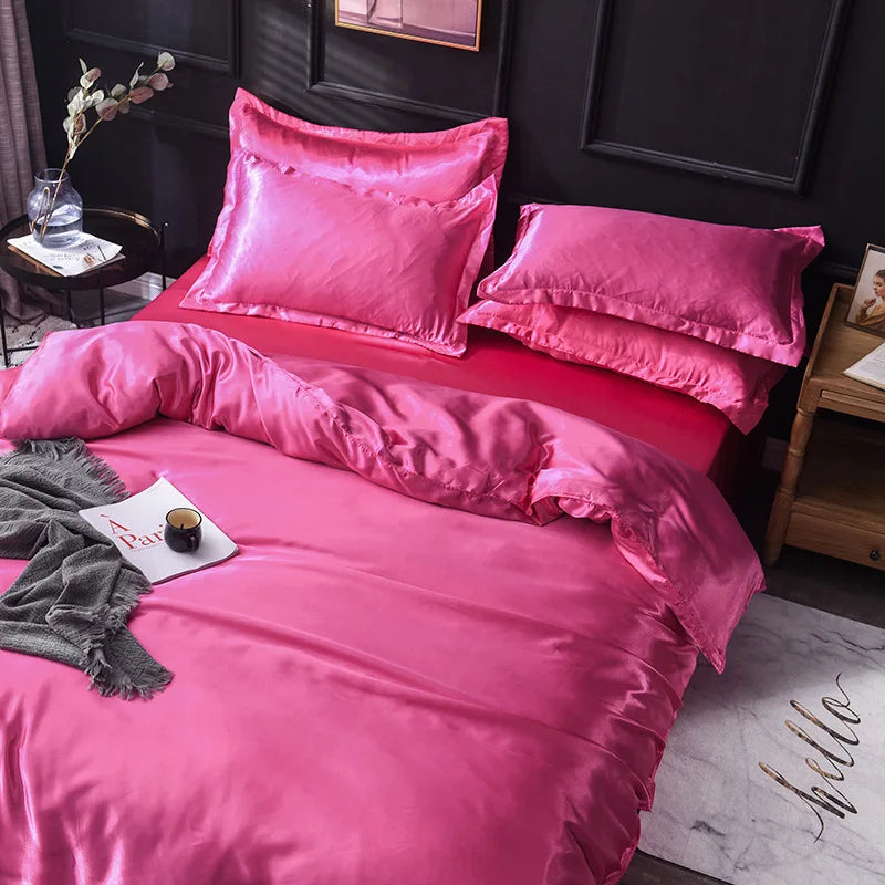 DecorBites™ Ice Rayon Satin Bedding Set: Cooling, Soft, Summer Comfort for Twin-Double Bed