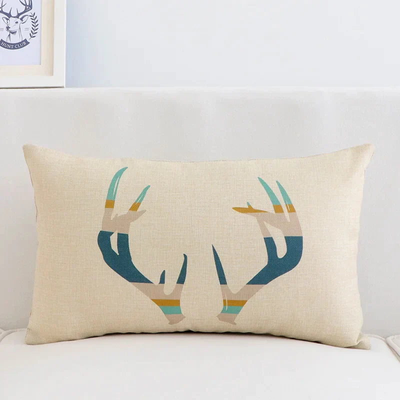 DecorBites™ Geometric Elk Design Linen Lumbar Pillow Cover 30X50cm Modern Nordic Home Decor