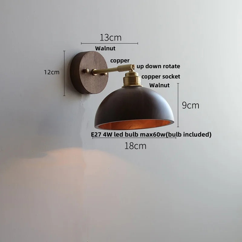 DecorBites™ LED Wall Sconce Walnut Wood Rotate Stair Light Fixture Modern Nordic Design