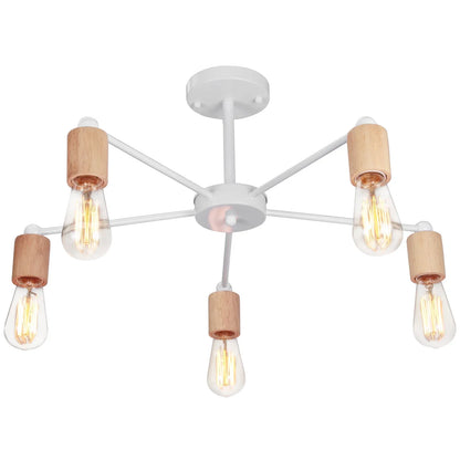 DecorBites™ Industrial Rod Iron Wood Sputnik Chandelier Ceiling Lamp LED E27 Home Lighting