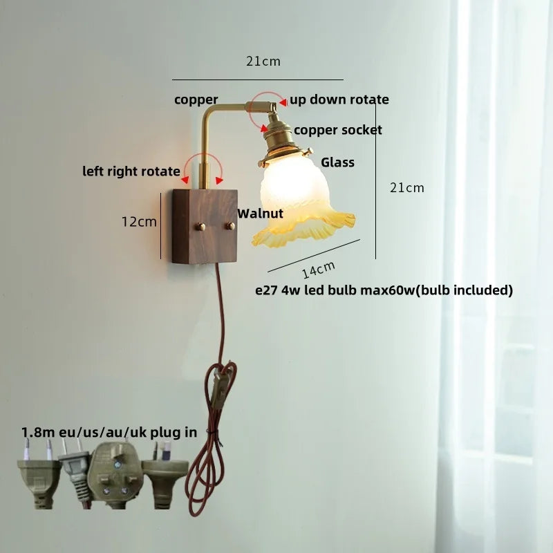 Brass Walnut Wall Sconce