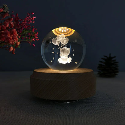 DecorBites™ Crystal Ball Music Box: Rotating Light Projection, Birthday & Valentine's Day Gift