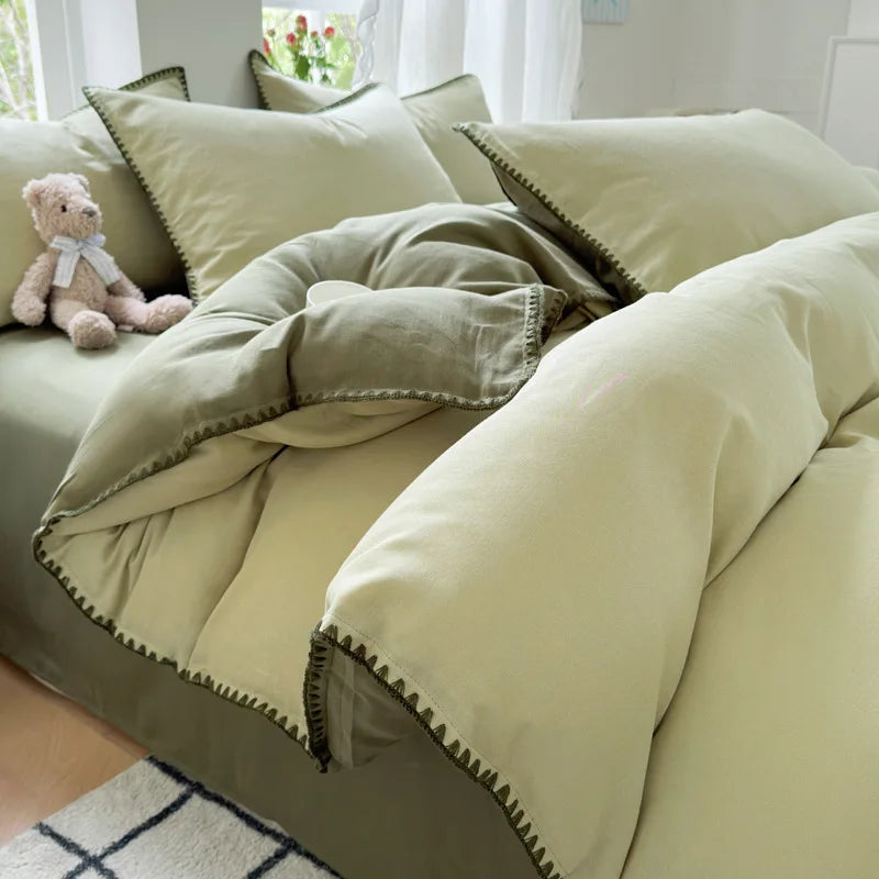 DecorBites™ Cotton Edge Embroidery Bedding Set for Autumn/Winter