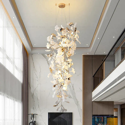 DecorBites™ Gingko Leaf Ceramic Chandelier: Modern Nordic Living Room & Hotel Lobby Lighting