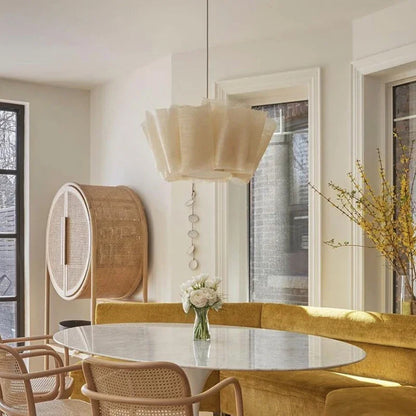 DecorBites™ Creamy White Fabric Pendant Light for Dining Room, Handmade Nordic Minimalism Design