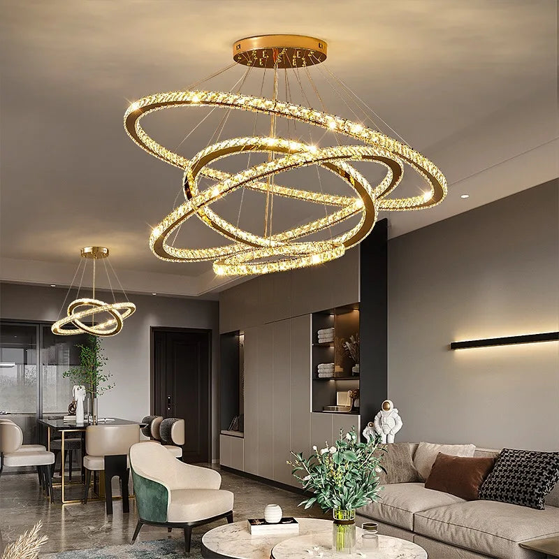 DecorBites™ Crystal Rings Pendant Light Modern Chandelier Ceiling Lamp for Living Room