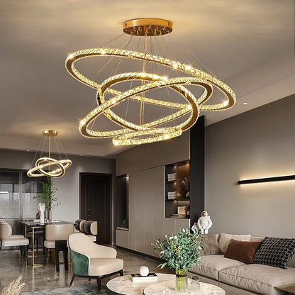 DecorBites™ Crystal Rings Pendant Light Modern Chandelier Ceiling Lamp for Living Room