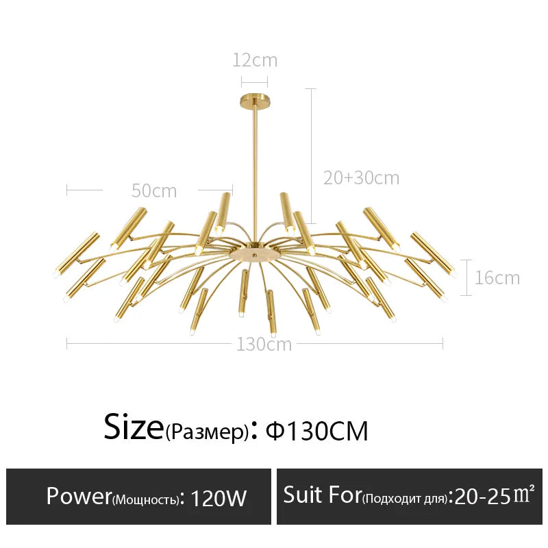 Nordic LED Ceiling Light Gold 24-Head D130cm