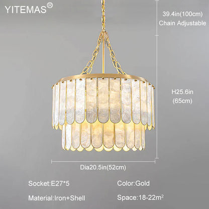 DecorBites™ Gold Shell Chandelier: Elegant Hanging Lighting for Living Room, Bedroom, Kitchen