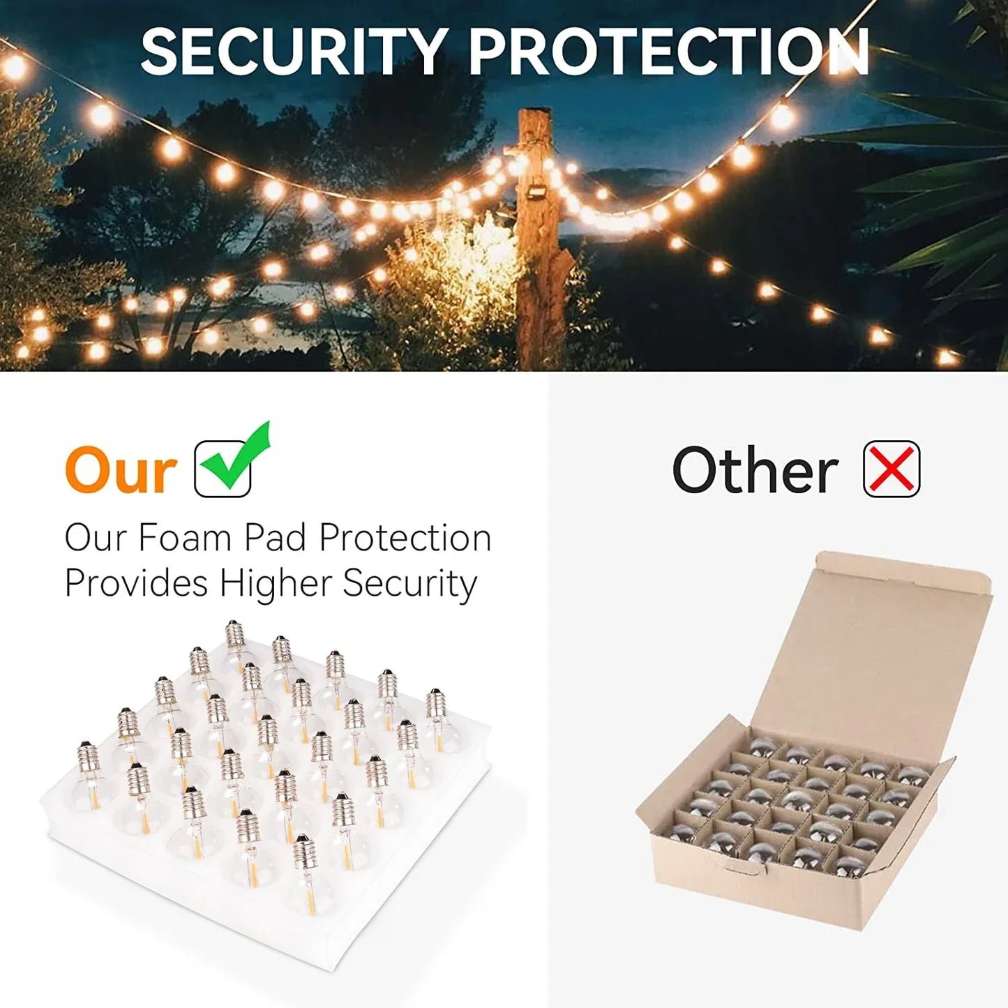 DecorBites™ 25PCS G40 LED String Lights Bulb E12 Screw Warm White 2200K Amber Glass