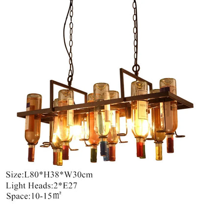 DecorBites™ Industrial Metal Wine Bottle Chandelier for Coffee Shop Bar LED Decor
