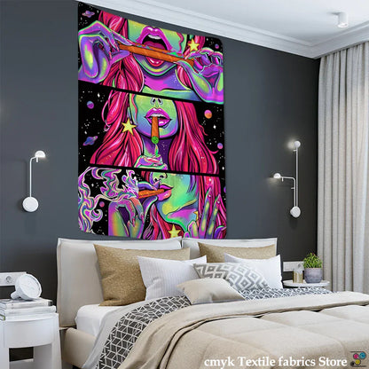 DecorBites™ Green Star Girl Tapestry Wall Hanging Psychedelic Home Decor