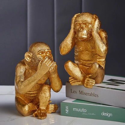 DecorBites™ Golden Monkey Sculpture: Artisanal Baboon Decorative Figurine for Home Decor