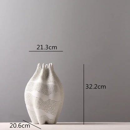 DecorBites™ Dot Pattern Ceramic Vase: Handmade Abstract Geometric Home Decoration