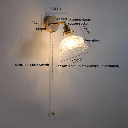 DecorBites™ Glass Rotate Copper Wall Sconce | Pull Chain Switch LED Light Fixture
