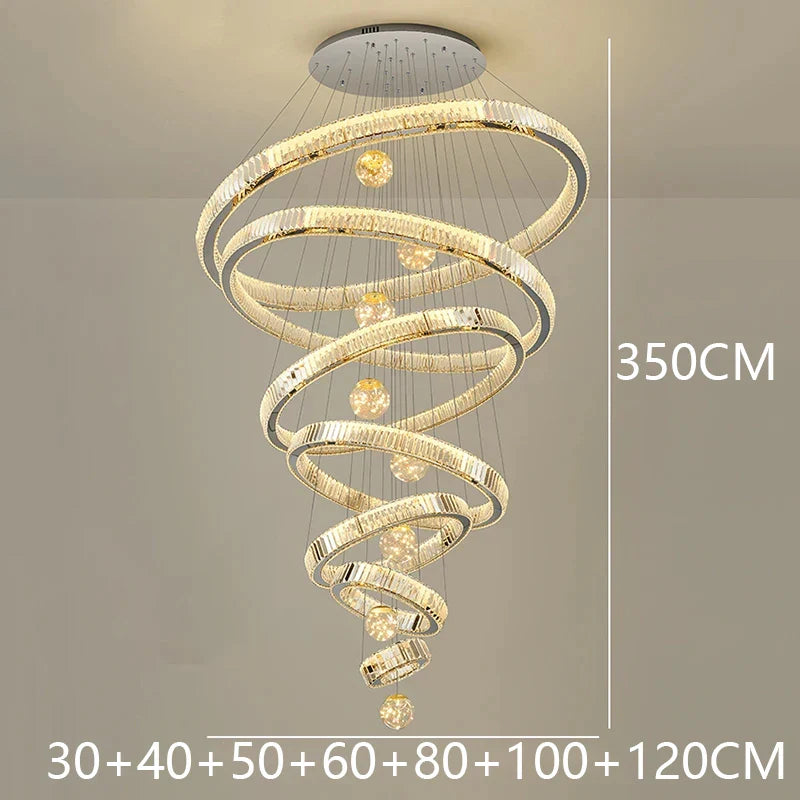Modern Crystal Ring Staircase Chandelier Pendant Light