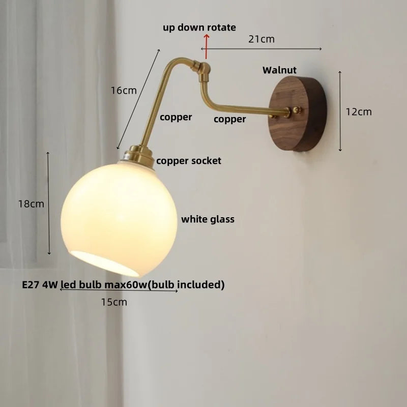 DecorBites™ LED Wall Lights Pull Chain Switch Bedside Lamp Amber Glass Modern Stair Light Fixtures