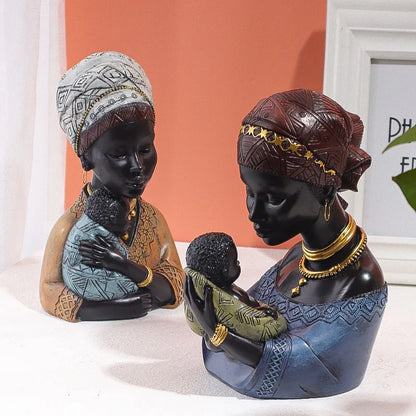DecorBites™ African Exotic Black Mother And Child Resin Statues Retro Figurines For Home Decor