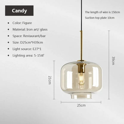 Nordic Glass Pendant Light With Iron Loft Frame