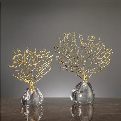 DecorBites™ Coral Crystal Tree Glass Vase Metal Frame Resin Ocean Figurines, Home Decor