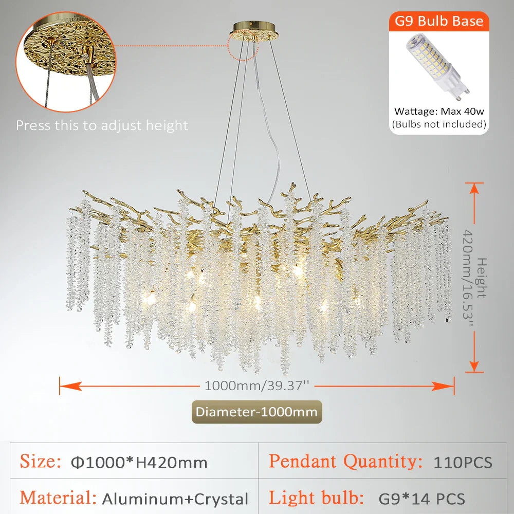 DecorBites™ Crystal Metal Chandelier: Elegant Luxury Hanging Lamp for Home Hotel Decor