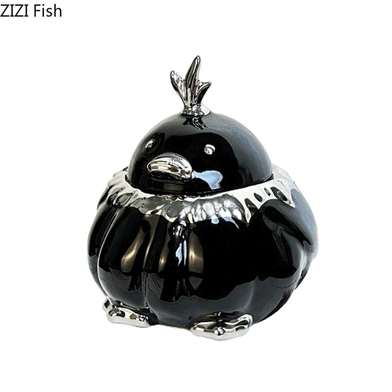DecorBites™ Garlic Duck Ceramic Ashtray with Lid - Unique Desk Decoration and Smoking Accessory