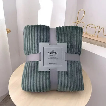 DecorBites™ Cozy Striped Flannel Fleece Blanket for Winter - Bedroom Living Room Throw