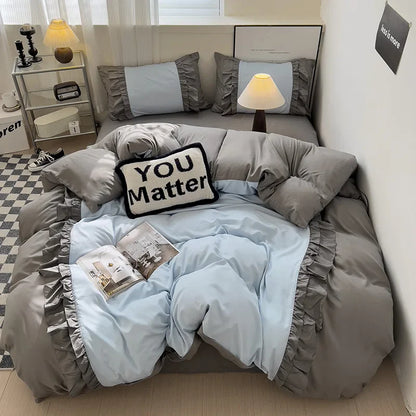 DecorBites™ Lace Patchwork Duvet Cover Set, Soft Microfiber, Full Queen Size Bed Linen Pillowcase