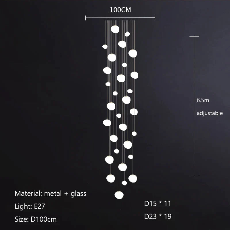 DecorBites™ Gregg Glass Suspension Light - White LED Cobblestone Pendant for Villa Staircase & Shop