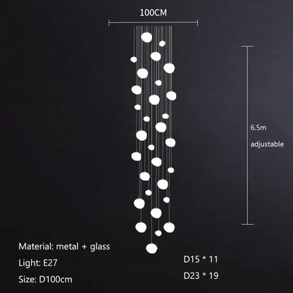 DecorBites™ Gregg Glass Suspension Light - White LED Cobblestone Pendant for Villa Staircase & Shop